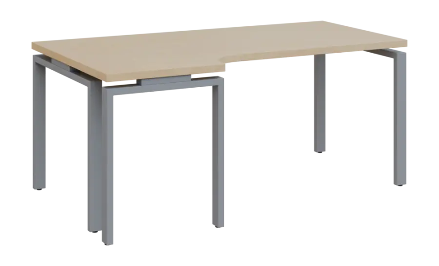 SIRK 38 - 186 stůl kancelářský, rohový, levý, kovová podnož stříbrná, deska 36 mm, široký 1800 mm, bříza světlá
