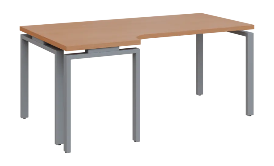 SIRK 38 - 186 stůl kancelářský, rohový, levý, kovová podnož stříbrná, deska 36 mm, široký 1800 mm, buk royal