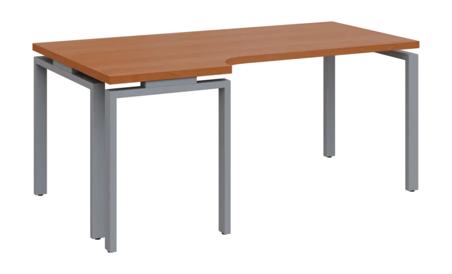 SIRK 38 - 186 stůl kancelářský, rohový, levý, kovová podnož stříbrná, deska 36 mm, široký 1800 mm, olše jantar