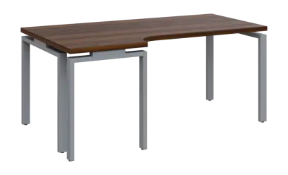 SIRK 38 - 186 stůl kancelářský, rohový, levý, kovová podnož stříbrná, deska 36 mm, široký 1800 mm, ořech královský