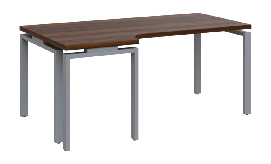 SIRK 38 - 186 stůl kancelářský, rohový, levý, kovová podnož stříbrná, deska 36 mm, široký 1800 mm, ořech královský