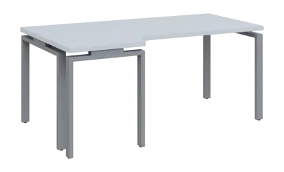 SIRK 38 - 186 stůl kancelářský, rohový, levý, kovová podnož stříbrná, deska 36 mm, široký 1800 mm, bílá