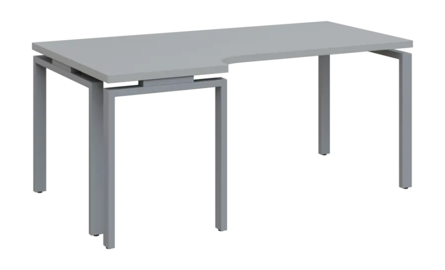 SIRK 38 - 186 stůl kancelářský, rohový, levý, kovová podnož stříbrná, deska 36 mm, široký 1800 mm, šedá