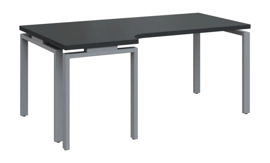 SIRK 38 - 186 stůl kancelářský, rohový, levý, kovová podnož stříbrná, deska 36 mm, široký 1800 mm, antracit