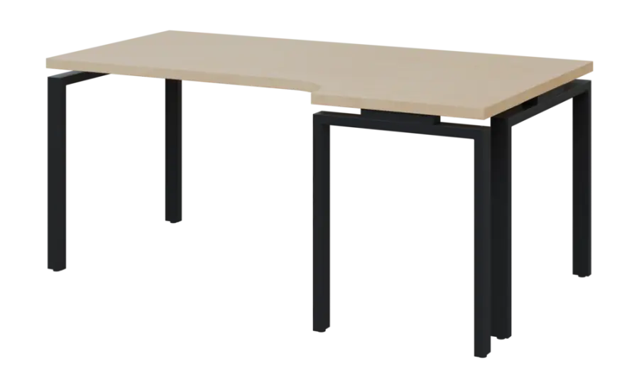 SIRK 38 - 186 stůl kancelářský, rohový, pravý, kovová podnož černá, deska 36 mm, široký 1800 mm, bříza světlá