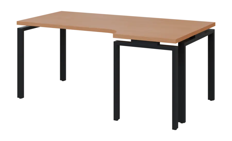SIRK 38 - 186 stůl kancelářský, rohový, pravý, kovová podnož černá, deska 36 mm, široký 1800 mm, buk royal