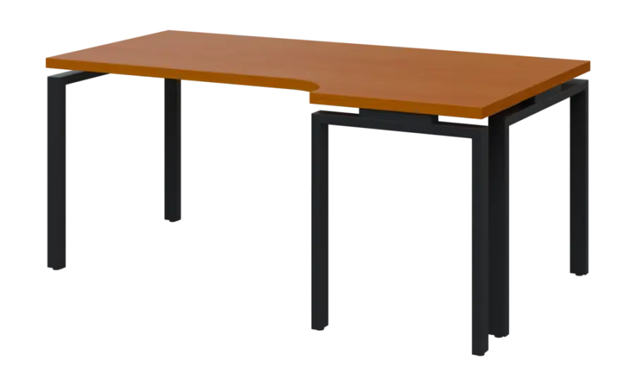 SIRK 38 - 186 stůl kancelářský, rohový, pravý, kovová podnož černá, deska 36 mm, široký 1800 mm, třešeň šumavská