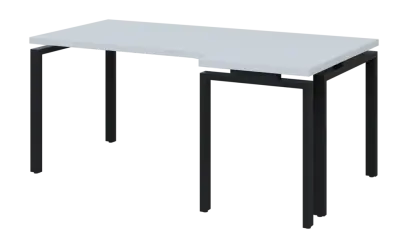 SIRK 38 - 186 stůl kancelářský, rohový, pravý, kovová podnož černá, deska 36 mm, široký 1800 mm, bílá