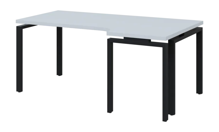 SIRK 38 - 186 stůl kancelářský, rohový, pravý, kovová podnož černá, deska 36 mm, široký 1800 mm, bílá