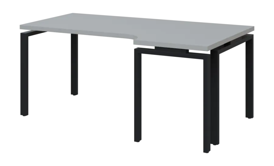SIRK 38 - 186 stůl kancelářský, rohový, pravý, kovová podnož černá, deska 36 mm, široký 1800 mm, šedá