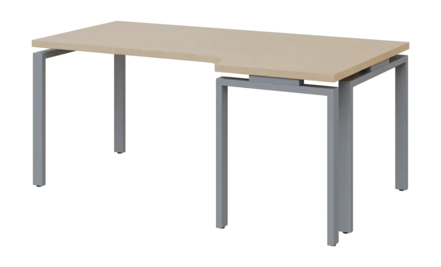 SIRK 38 - 186 stůl kancelářský, rohový, pravý, kovová podnož stříbrná, deska 36 mm, široký 1800 mm, bříza světlá