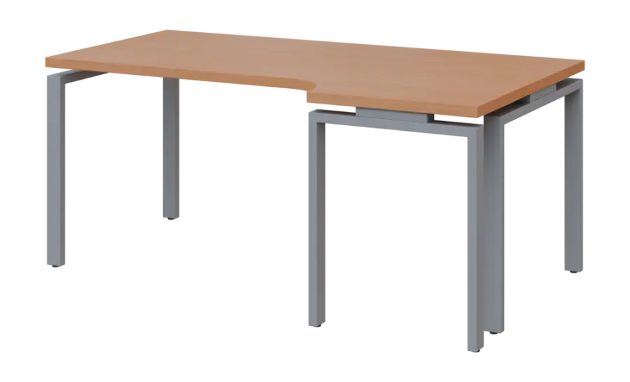 SIRK 38 - 186 stůl kancelářský, rohový, pravý, kovová podnož stříbrná, deska 36 mm, široký 1800 mm, buk royal