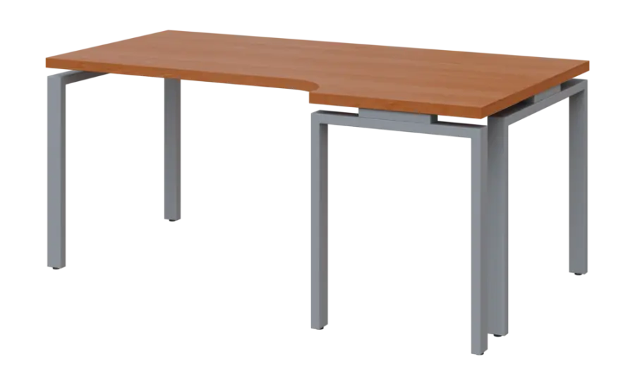 SIRK 38 - 186 stůl kancelářský, rohový, pravý, kovová podnož stříbrná, deska 36 mm, široký 1800 mm, olše jantar