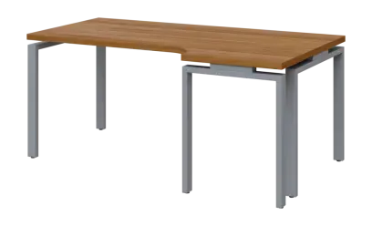 SIRK 38 - 186 stůl kancelářský, rohový, pravý, kovová podnož stříbrná, deska 36 mm, široký 1800 mm, ořech světlý