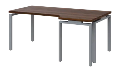 SIRK 38 - 186 stůl kancelářský, rohový, pravý, kovová podnož stříbrná, deska 36 mm, široký 1800 mm, ořech královský