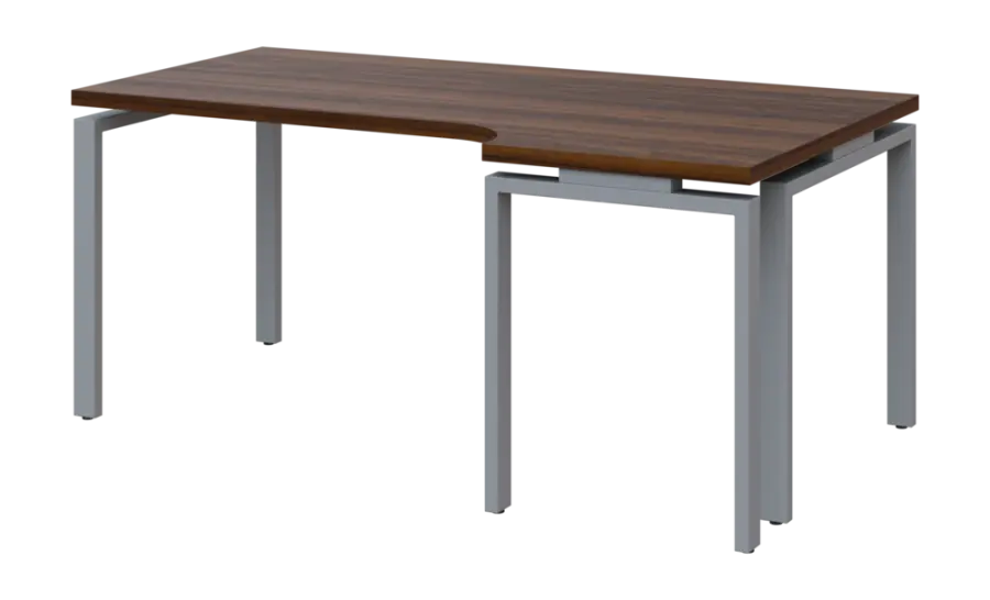SIRK 38 - 186 stůl kancelářský, rohový, pravý, kovová podnož stříbrná, deska 36 mm, široký 1800 mm, ořech královský