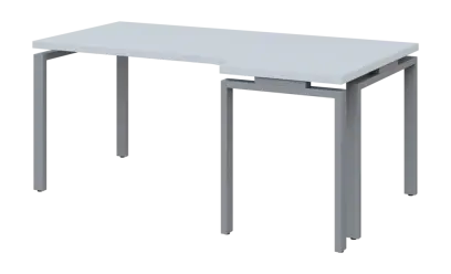 SIRK 38 - 186 stůl kancelářský, rohový, pravý, kovová podnož stříbrná, deska 36 mm, široký 1800 mm, bílá