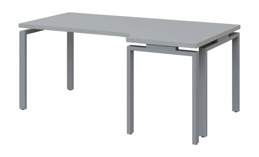 SIRK 38 - 186 stůl kancelářský, rohový, pravý, kovová podnož stříbrná, deska 36 mm, široký 1800 mm, šedá