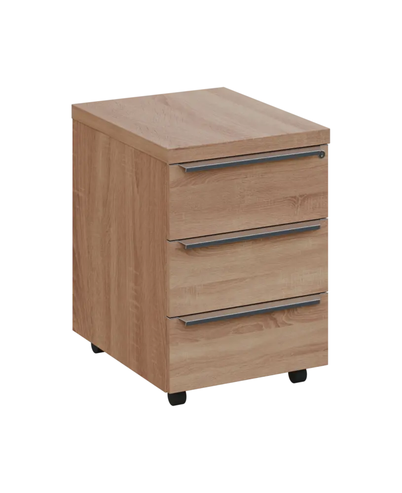 SIKC - 00 kontejner pojízdný, 3-zásuvkový, deska 18 mm, centrální zámek, dub bardolino