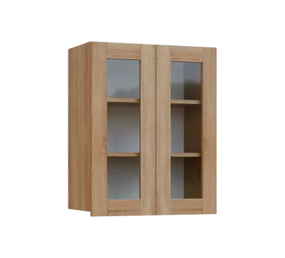 SIH - 6S2 horní skříňka, 2-dveřová, prosklená, 750x600x300, dub bardolino