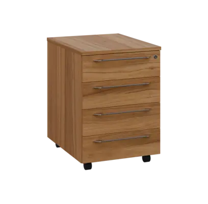 LXKZ 2 - 01 kontejner pojízdný, 4-zásuvkový, deska 25 mm, zámek na 1. zásuvce, ořech světlý