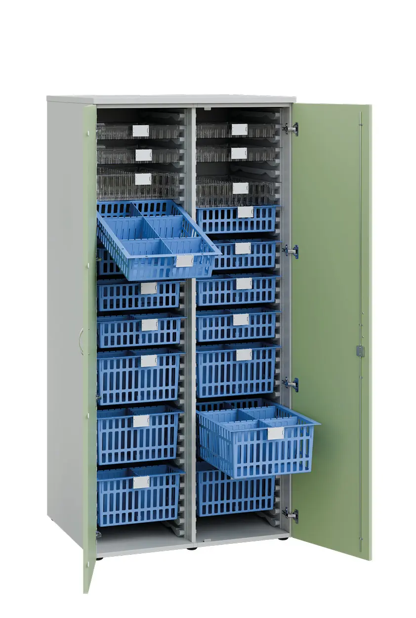 MEDICAL D - 90 skříň léková boxová, 1950 x 900 x 735, dvířka, korpus šedá, dvířka zelinkavá