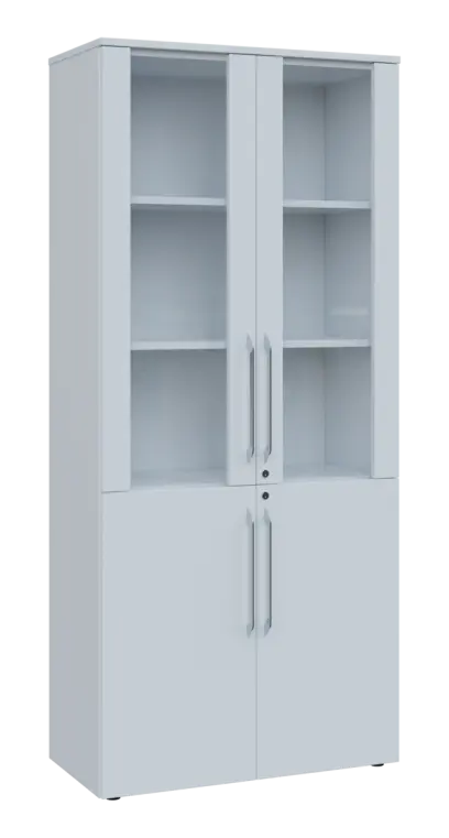 LXLE 5 - 8VS skříň léková, 4-dveřová, sklo čiré v liště, výsuvná deska, 2x zámek, 1800x800x400, bílá