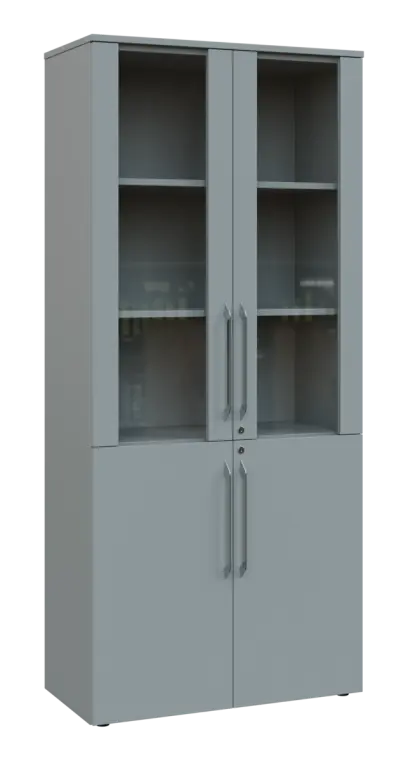 LXLE 5 - 8VS skříň léková, 4-dveřová, sklo čiré v liště, výsuvná deska, 2x zámek, 1800x800x400, šedá