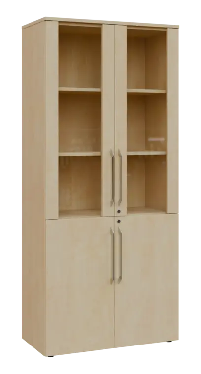 LXLE 5 - 8VS skříň léková, 4-dveřová, sklo čiré v liště, výsuvná deska, 2x zámek, 1800x800x400, bříz