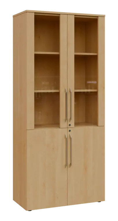 LXLE 5 - 8VS skříň léková, 4-dveřová, sklo čiré v liště, výsuvná deska, 2x zámek, 1800x800x400, javo