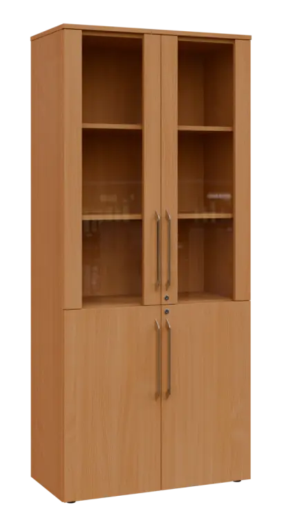 LXLE 5 - 8VS skříň léková, 4-dveřová, sklo čiré v liště, výsuvná deska, 2x zámek, 1800x800x400, buk