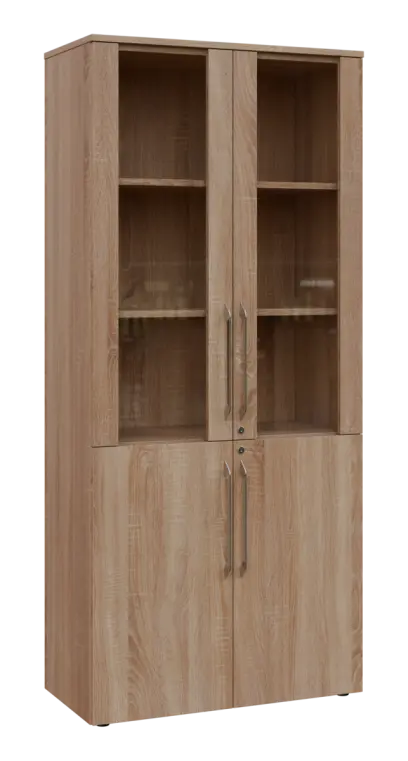 LXLE 5 - 8VS skříň léková, 4-dveřová, sklo čiré v liště, výsuvná deska, 2x zámek, 1800x800x400, dub