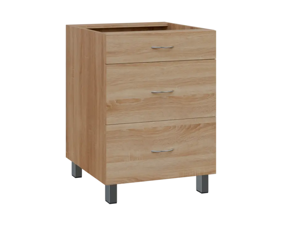 SS - 6Z33 spodní skříňka, 3-zásuvková, 870x600x600, dub bardolino