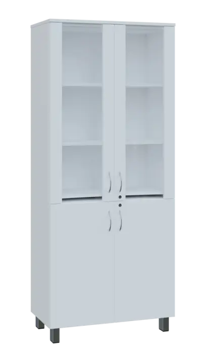 SLE 5 - 8VS skříň léková, 4-dveřová, sklo čiré v liště, výsuvná deska, 2x zámek, 1876x800x400, bílá