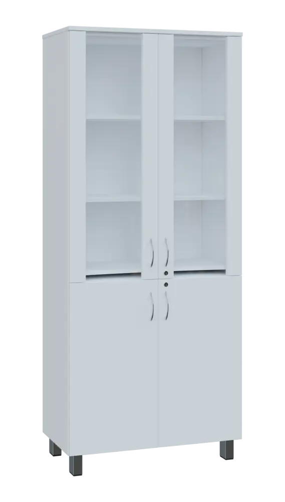 SLE 5 - 8VS skříň léková, 4-dveřová, sklo čiré v liště, výsuvná deska, 2x zámek, 1876x800x400, bílá