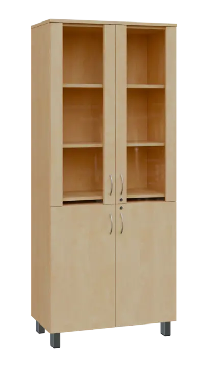 SLE 5 - 8VS skříň léková, 4-dveřová, sklo čiré v liště, výsuvná deska, 2x zámek, 1876x800x400, bříza světlá