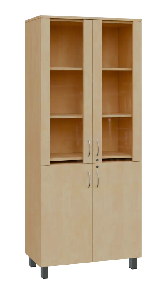 SLE 5 - 8VS skříň léková, 4-dveřová, sklo čiré v liště, výsuvná deska, 2x zámek, 1876x800x400, bříza světlá