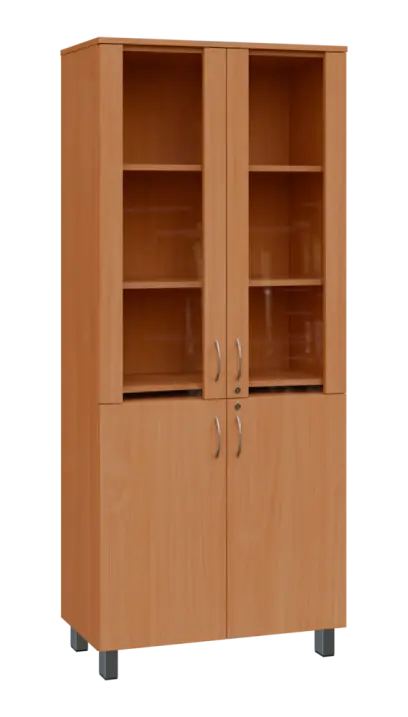 SLE 5 - 8VS skříň léková, 4-dveřová, sklo čiré v liště, výsuvná deska, 2x zámek, 1876x800x400, buk royal