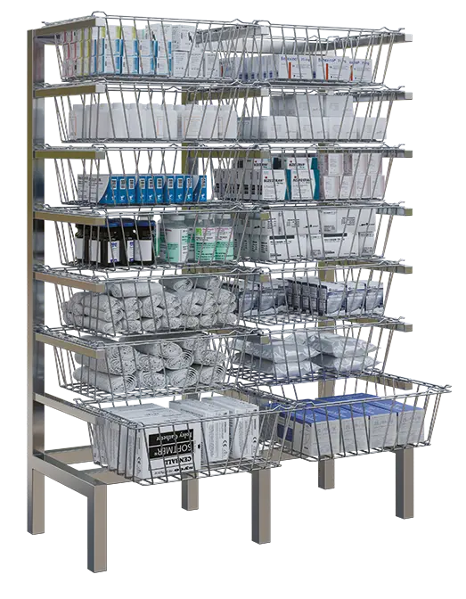 WIREBOX 14 stacionární regál s drátěnými koši, 1580x1180x475 mm, nerez