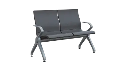 FLOWER - 2, polyuretanová lavice do čekárny, 2-sedák, šedá, kostra stříbrná