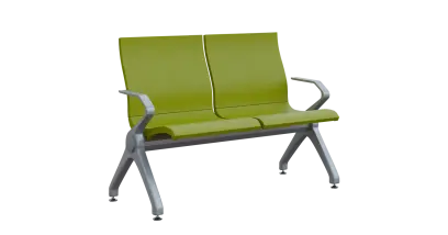 FLOWER - 2, polyuretanová lavice do čekárny, 2-sedák, jarní zeleň, kostra stříbrná