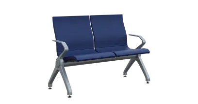 FLOWER - 2, polyuretanová lavice do čekárny, 2-sedák, modrá, kostra stříbrná