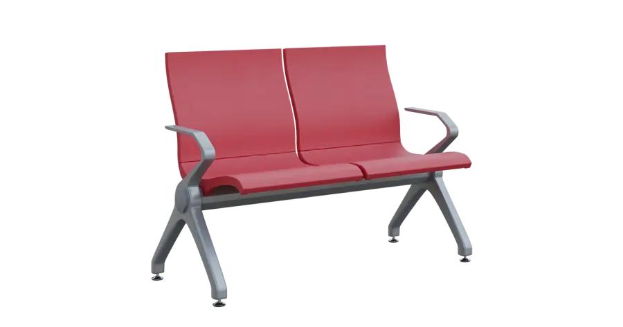 FLOWER - 2, polyuretanová lavice do čekárny, 2-sedák, růžová, kostra stříbrná