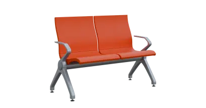 FLOWER - 2, polyuretanová lavice do čekárny, 2-sedák, oranžová, kostra stříbrná