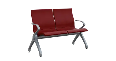 FLOWER - 2, polyuretanová lavice do čekárny, 2-sedák, vínová, kostra stříbrná