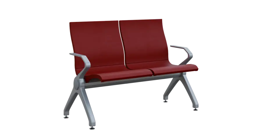 FLOWER - 2, polyuretanová lavice do čekárny, 2-sedák, vínová, kostra stříbrná