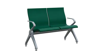 FLOWER - 2, polyuretanová lavice do čekárny, 2-sedák, tmavě zelená, kostra stříbrná