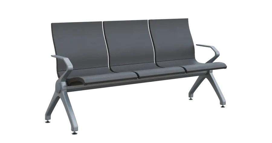 FLOWER - 3, polyuretanová lavice do čekárny, 3-sedák, šedá, kostra stříbrná
