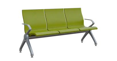 FLOWER - 3, polyuretanová lavice do čekárny, 3-sedák, jarní zeleň, kostra stříbrná