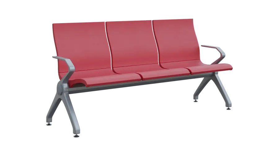 FLOWER - 3, polyuretanová lavice do čekárny, 3-sedák, růžová, kostra stříbrná